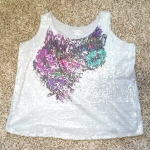 Lane Bryant gray silver sequin embellished tank top plus size 3X 26/28